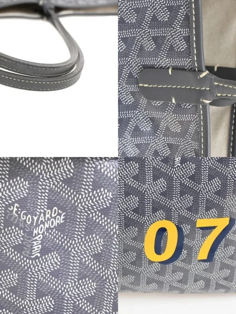 GOYARD Saint Louis PM Marquage Shoulder Tote Bag Pouch Gray Canvas